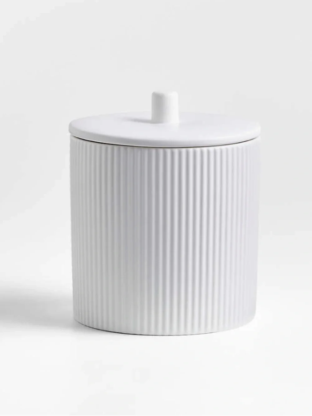 New! Crate&Barrel White Ribbed Ceramic Canister with Lid size Small